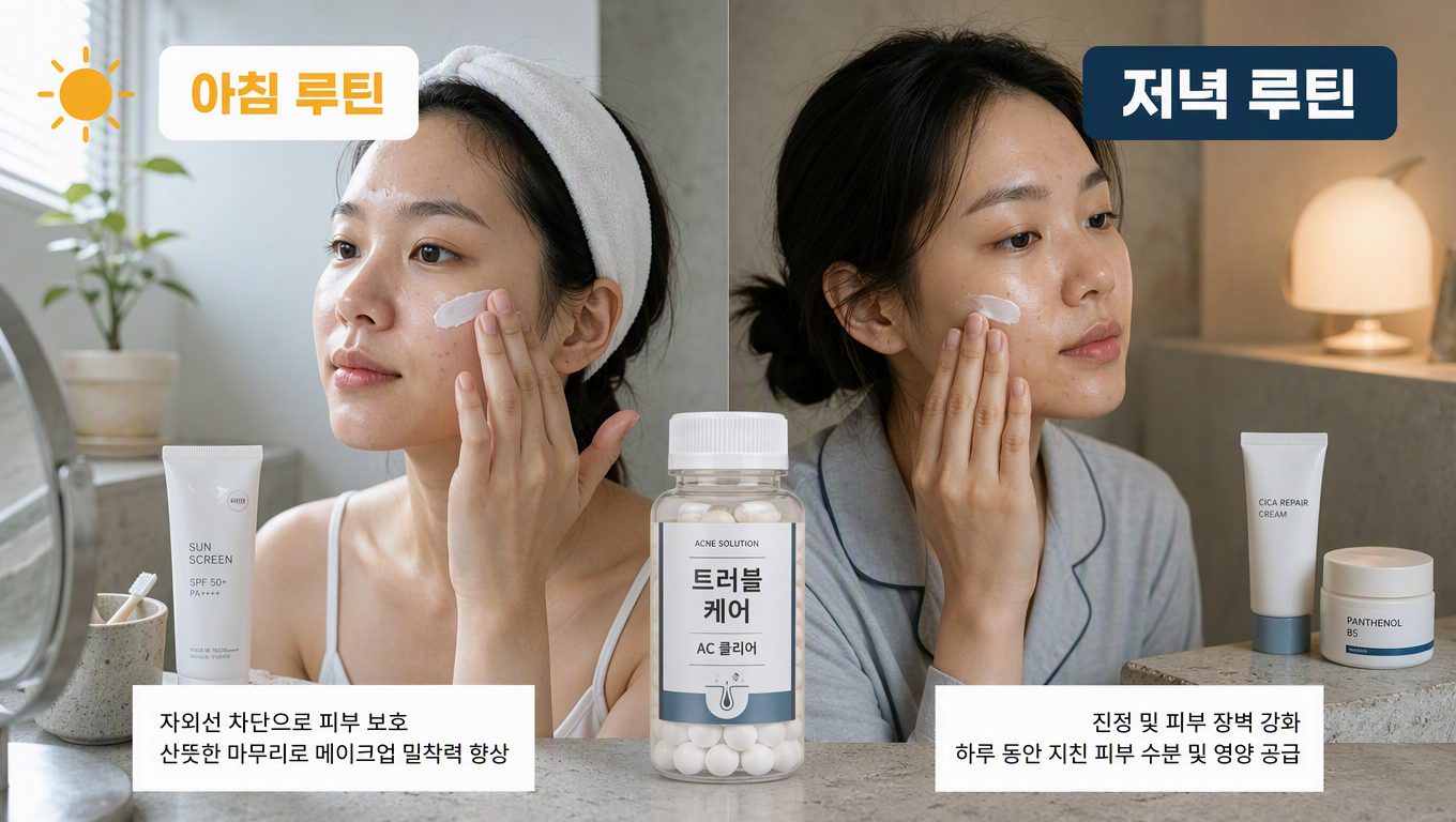 여드름 약 부작용을 줄이는 저녁 루틴과 아침 루틴의 차이점 비교