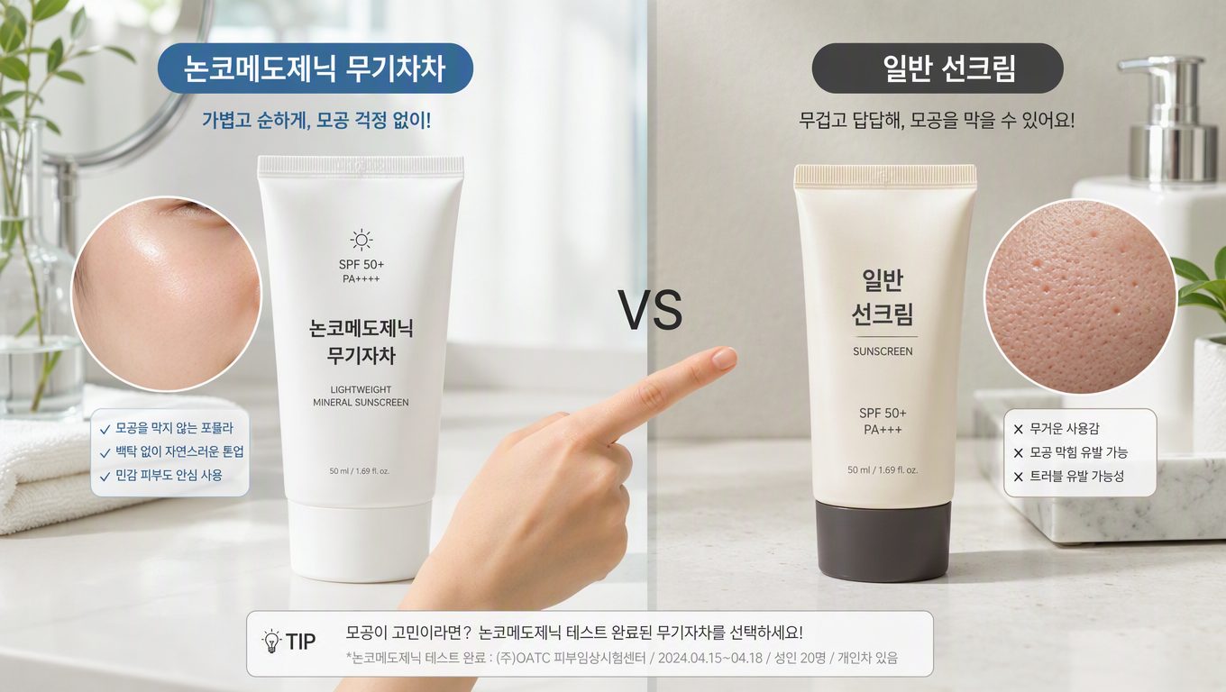 얼굴 모공 관리에 효과적인 논코메도제닉·무기자차 제품 선택 기준과 실제 후기 비교
